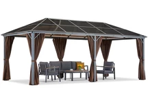 Gazebo de jardin Milos 3x6m avec rideaux bruns Garden Point