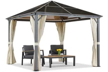 Milos tuinhuisje 3x3m met crèmekleurige gordijnen Tuinpunt