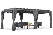 Pergola de terrasse Anthracite Malaga 3x6m avec rideaux Garden Point