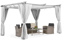 Witte La Palma terraspergola 3x4m met Garden Point gordijnen