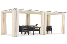 Barbados terraspergola 3x6 m met Garden Point gordijnen wit en beige
