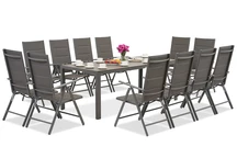 Garden Point grijze aluminium tuinmeubelen met grote Polywood Verona tafel voor 12 personen