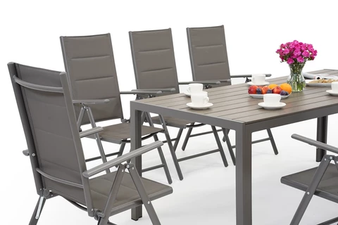 Garden Point grijze aluminium tuinmeubelen met grote Polywood Verona tafel voor 8 personen