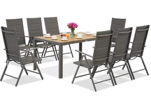 Garden Point grijze aluminium tuinmeubelen met grote Verona Wood tafel voor 8 personen
