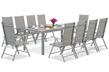 Garden Point lichtgrijze aluminium tuinmeubelen met grote Polywood Verona tafel voor 10 personen