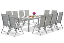 Garden Point lichtgrijze aluminium tuinmeubelen met grote Polywood Verona tafel voor 12 personen