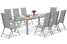 Garden Point lichtgrijze aluminium tuinmeubelen met grote Polywood Verona tafel voor 8 personen