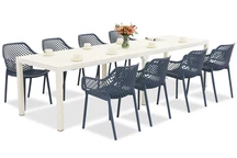 King Double/Aria salon de jardin blanc et bleu pour 8 personnes Bica