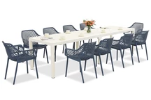King Double/Aria tuinmeubelset wit en blauw voor 10 personen Bica