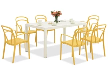 King/Vague wit en oranje tuinmeubelset voor 6 personen Bica