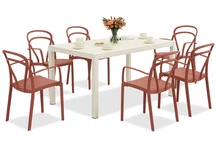 King/Vague wit met rode tuinset voor 6 personen Bica