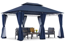 Marineblauw Ibiza tuinpaviljoen 3x4m met klamboe Garden Point