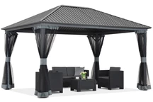 Metalen tuinhuis Sardinia 4x4 met klamboe Garden Point beige