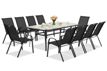 Modena metalen tuinmeubel voor 10 personen met grote tafel Garden Point zwart