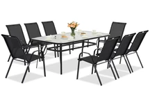 Modena metalen tuinmeubel voor 8 personen met grote tafel Garden Point zwart