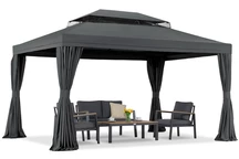 Pavillon de jardin anthracite avec rideaux Valencia 3x4m Garden Point