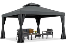 Pavillon de jardin anthracite avec rideaux Valencia 4x4m Garden Point