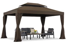 Pavillon de jardin marron avec rideaux Valencia 3x4m Garden Point