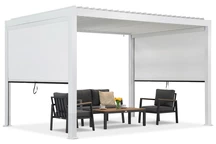 Pergola de terrasse autoportante Lagos 3x4 avec volets roulants latéraux de 3m Garden Point blanc