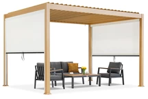 Pergola de terrasse autoportante Lagos 3x4 avec volets roulants latéraux en bois Garden Point de 3m de long - blanc