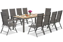 Salon de jardin Garden Point en aluminium gris avec grande table Verona Wood pour 10 personnes