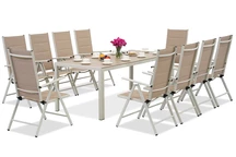 Salon de jardin en aluminium avec grande table Polywood Verona pour 10 personnes Garden Point beige