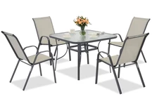 Salon de jardin en métal Modena pour 4 personnes avec table carrée Garden Point gris clair