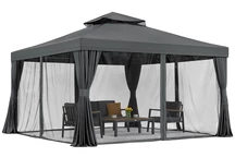 Tuinpaviljoen met klamboe en gordijnen Valencia 4x4m antraciet Garden Point