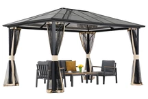 Moderne tuinprieel Santiago 4x3m met klamboe Garden Point beige