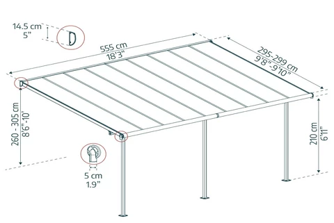 Abri de terrasse en aluminium Sierra Palram - Auvent 3 x 5,46 m blanc