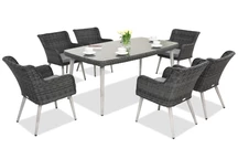 Salle à manger Cordoba 6 places Garden Point en techno rotin anthracite